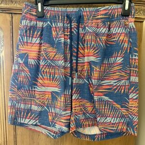 Tropical Palm Print Swim Shorts - Navy with Orange & Cream